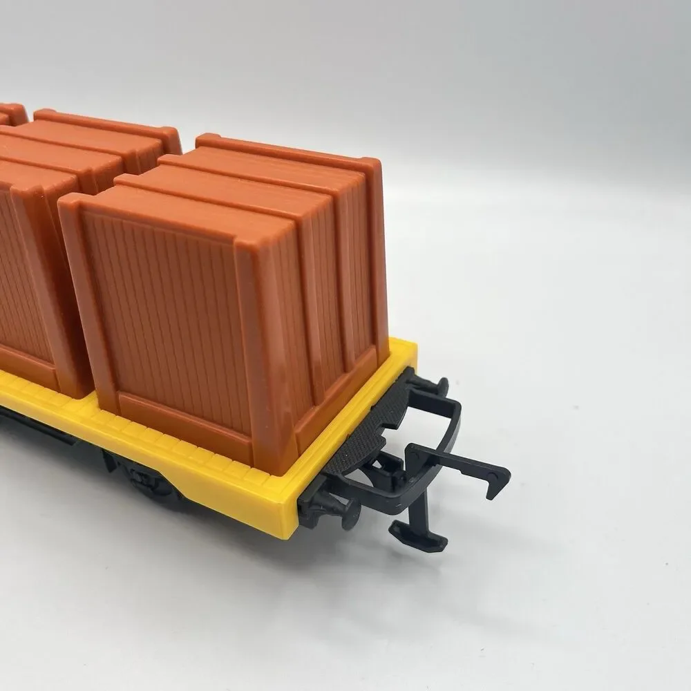 1988 Playskool Express Train Freight Yellow Flat Car With 3 Brown Boxes